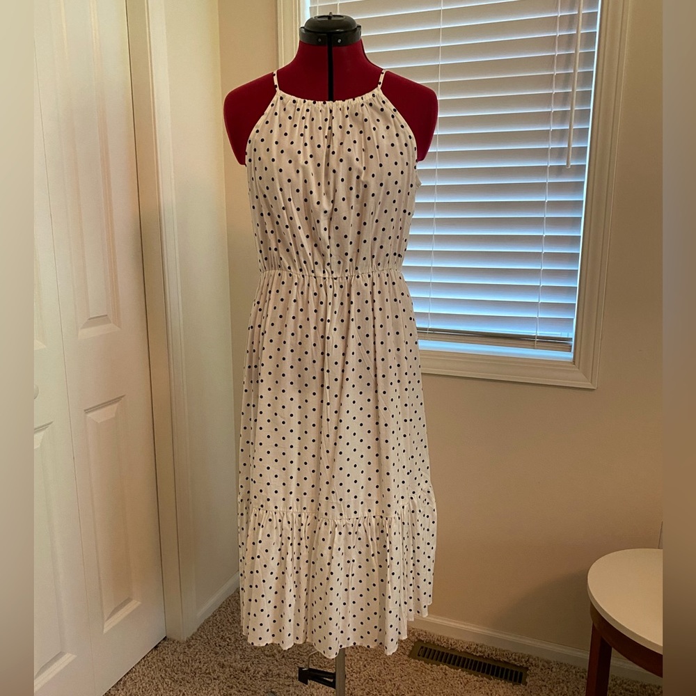 NWT Banana Republic Ivory Black Polka Dot Sleeveless Strap Dress Size Medium